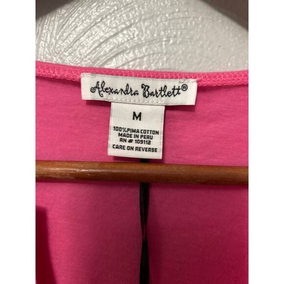 Alexandra Bartlett Tee Pink Pima Cotton Split Neck Long Sleeve Thin Top Size M - Picture 5 of 9